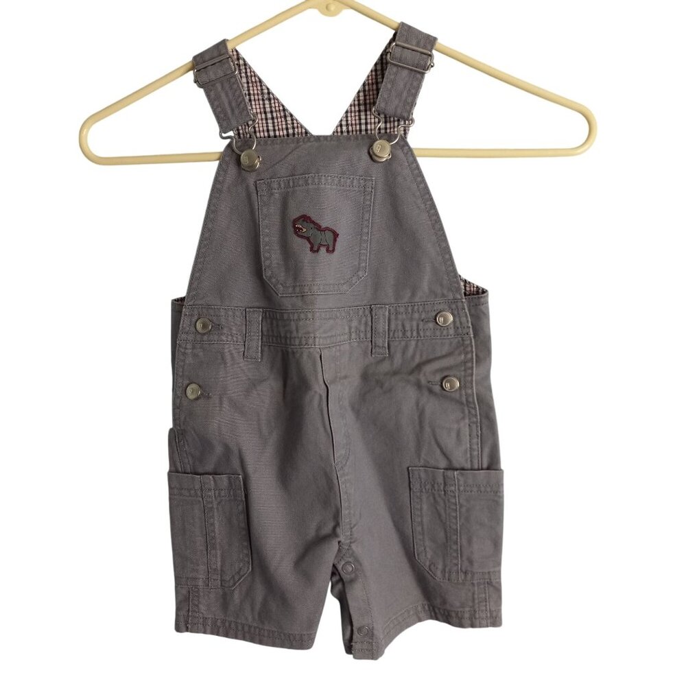 Gymboree Size 12 18 Mos Shortalls Infant Cargo Gray Plaid Cotton Rhino Patch NEW